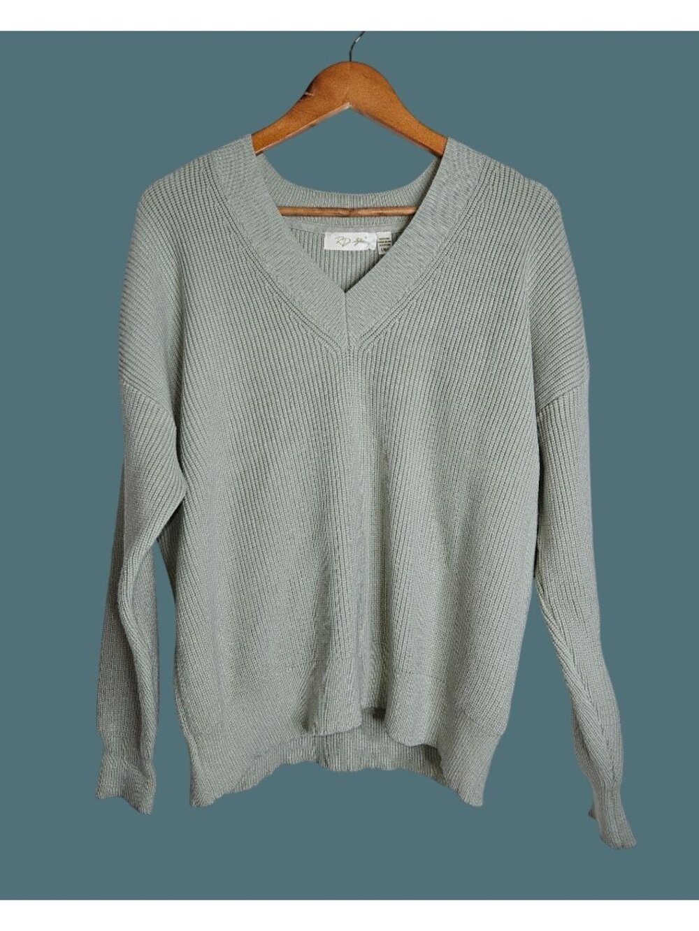 Rd Style Stitch Fix Relaxed V Neck Knit Pullover Sweater Green Women L